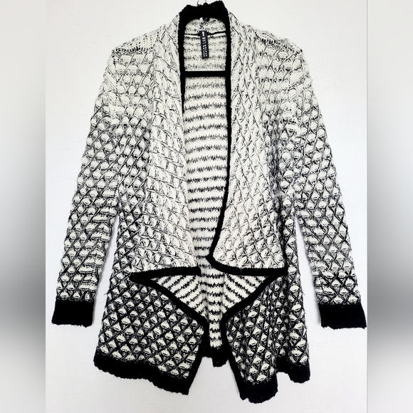 Design Lab Women 100% Acrylic Open Front Knit  Cardigan Black &White Ombre Small - Picture 13 of 16